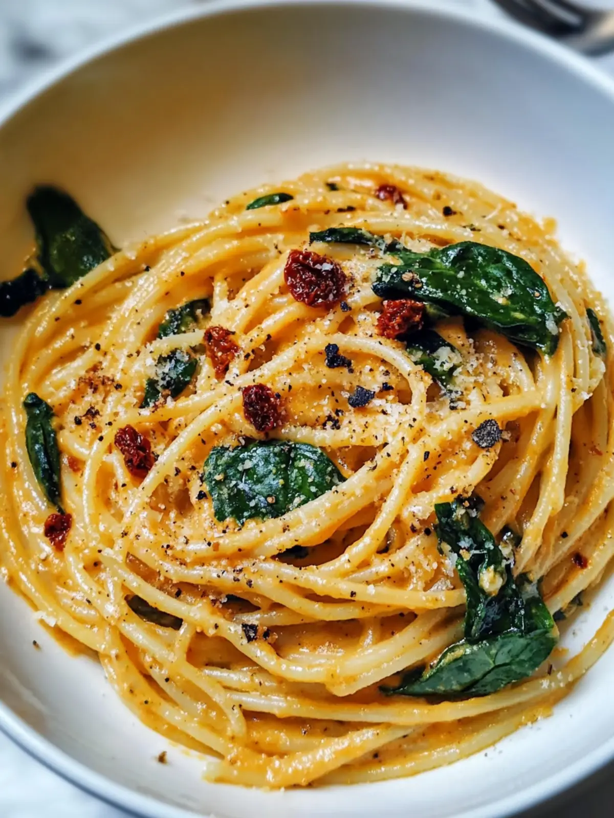 Creamy Spaghetti & Spinach with Sun-Dried Tomato Sauce Delight 4 Spaghetti & Spinach with Sun-Dried Tomato Cream Sauce