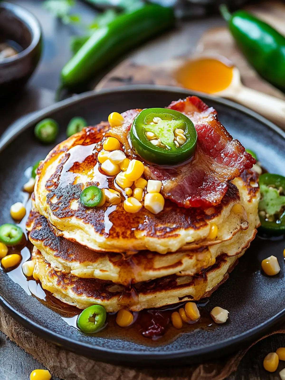Jalapeno Cheddar Corn Pancakes with Bacon for a Zesty Break! 3 Jalapeno and Cheddar Corn Pancakes with Bacon