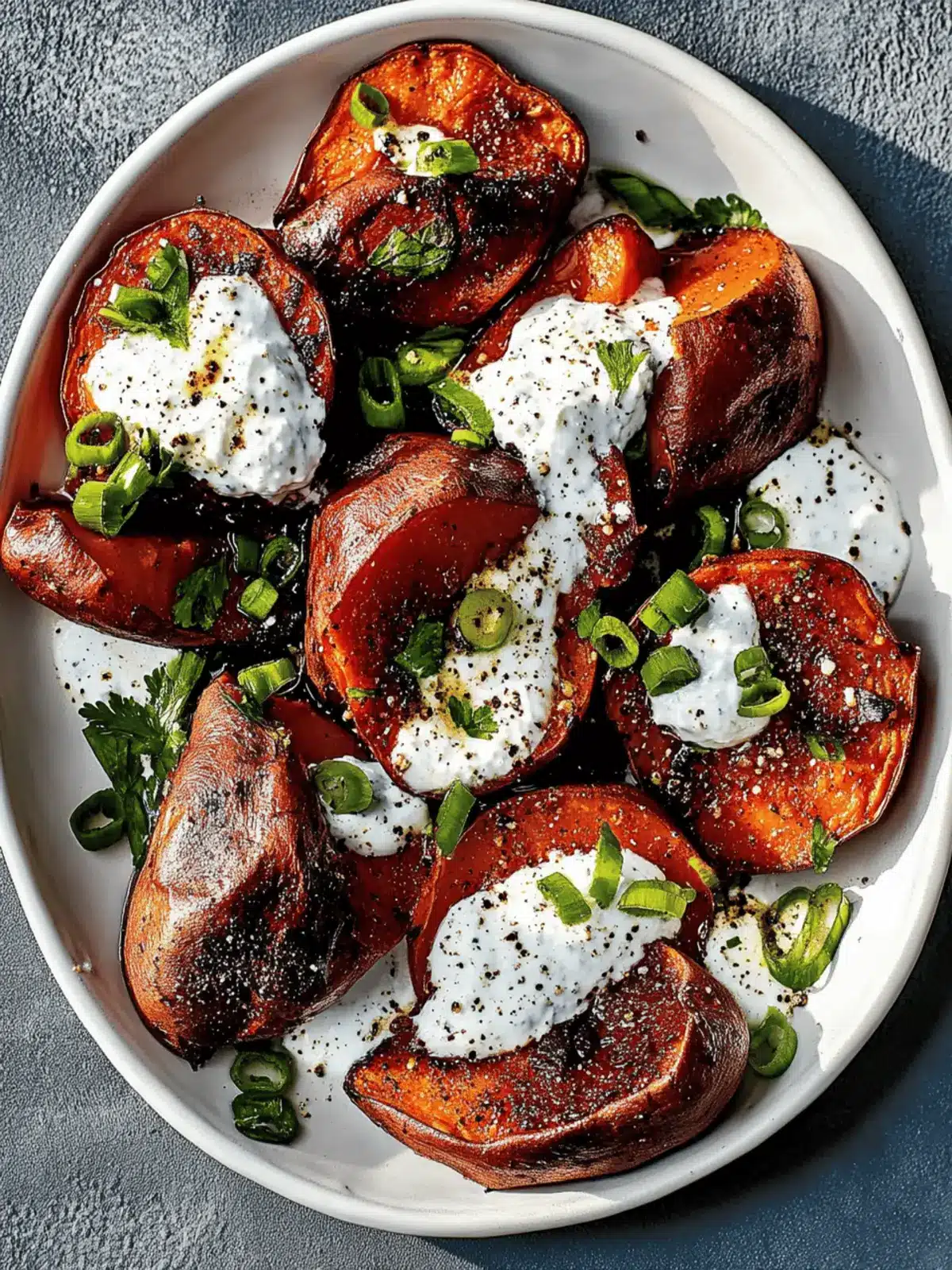 Smashed Sweet Potatoes with Feta & Yogurt Sauce Delight 4 Smashed Sweet Potatoes with Feta & Yogurt Sauce