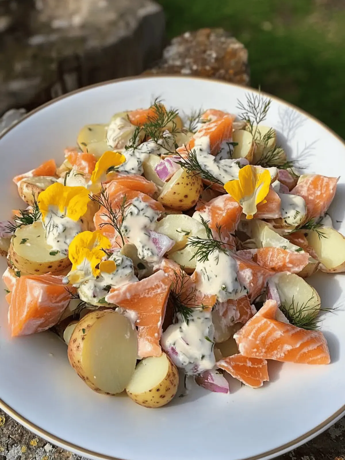 Delicious Potato Salad w/ Hot Smoked Salmon for Any Gathering 3 Potato Salad w/ Hot Smoked Salmon