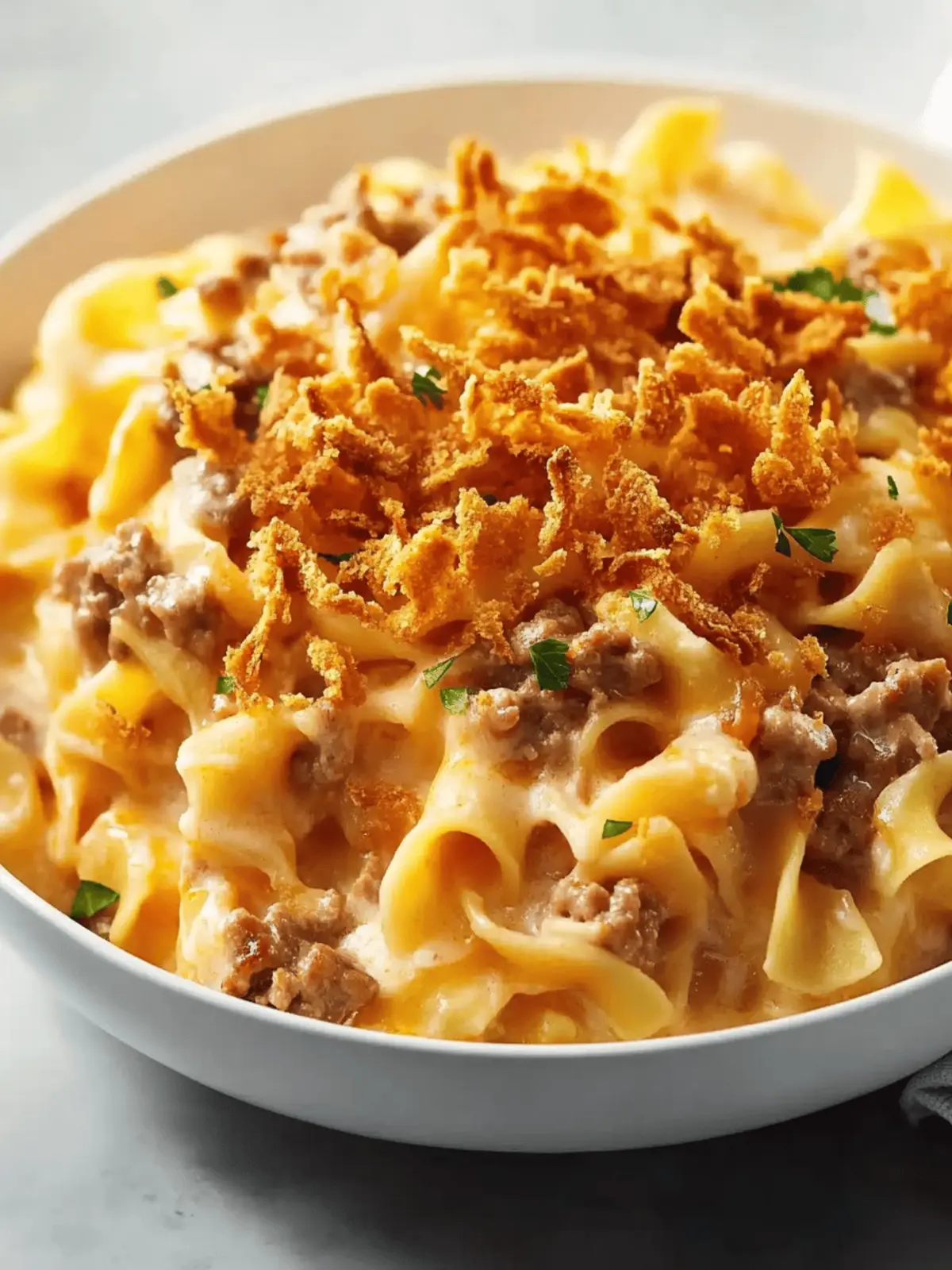 Cheesy Beef and Noodle Casserole with Crispy French Onions Bliss 3 Cheesy Beef and Noodle Casserole with Crispy French Onions