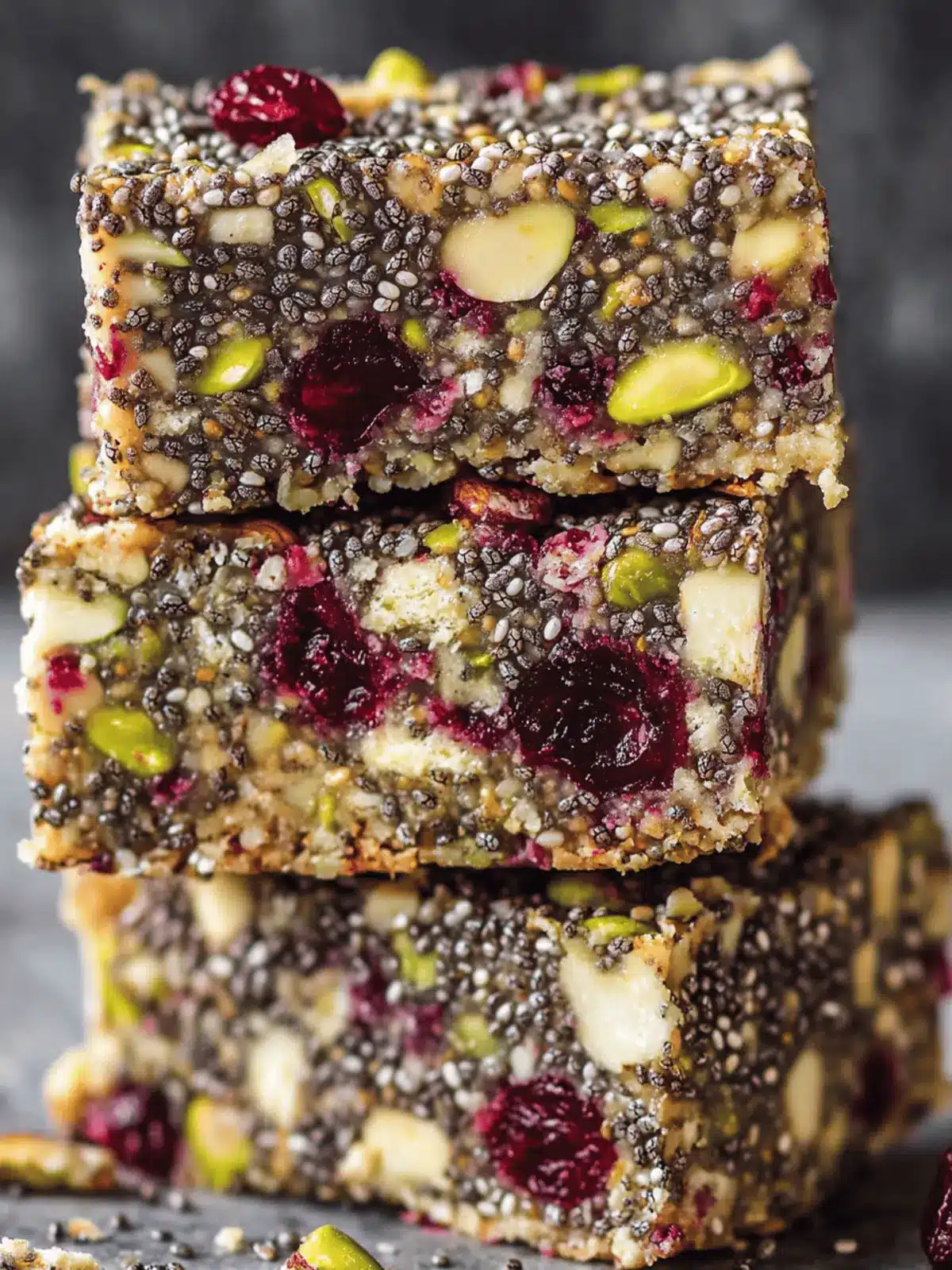 Delicious Pistachio Cranberry Chia Bars for Guilt-Free Snacking 3 Pistachio Cranberry Chia Bars