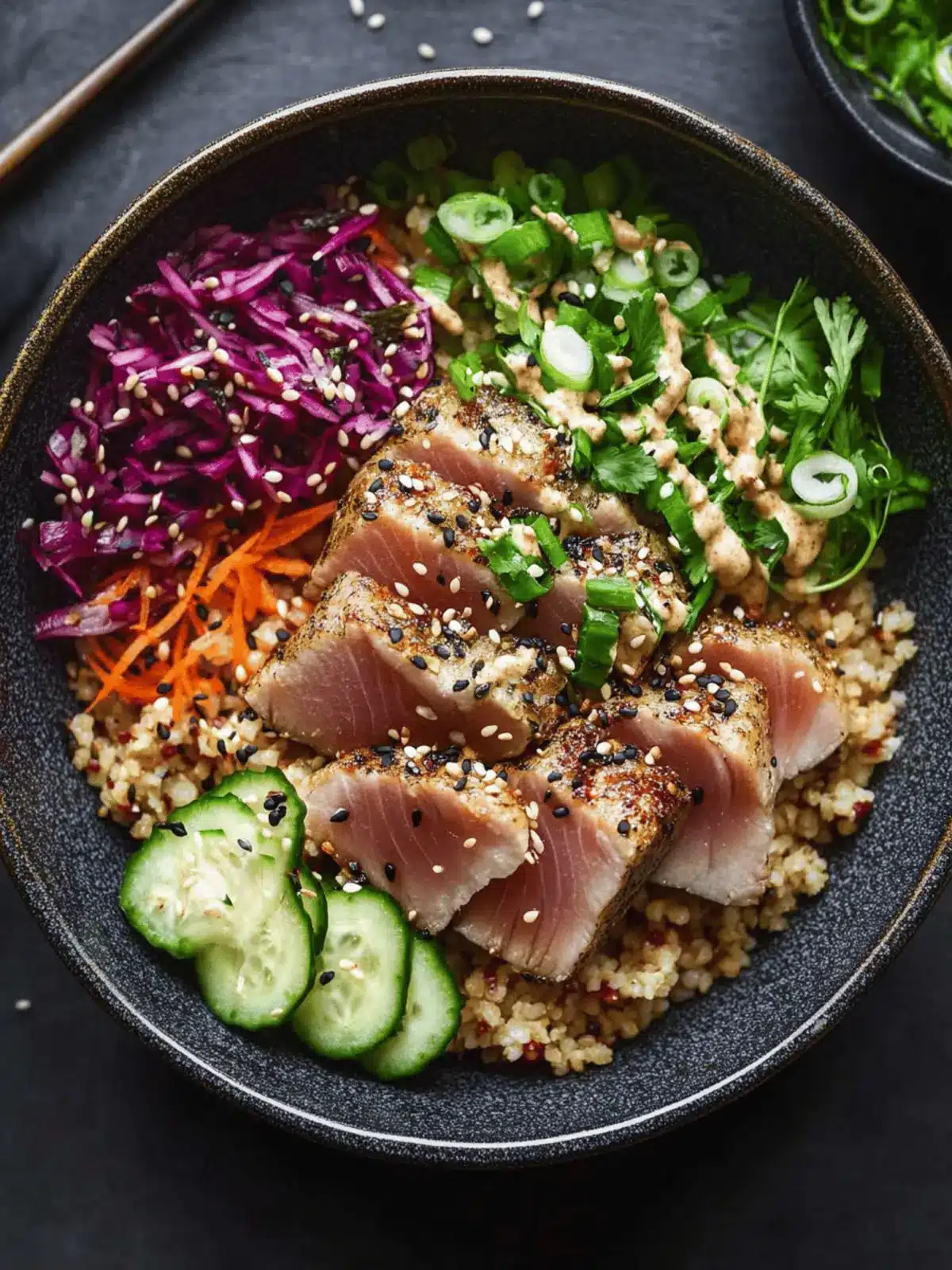 Savory Seared Tuna Bowl with Zesty Mushroom Fried Rice 3 Seared Tuna Bowl