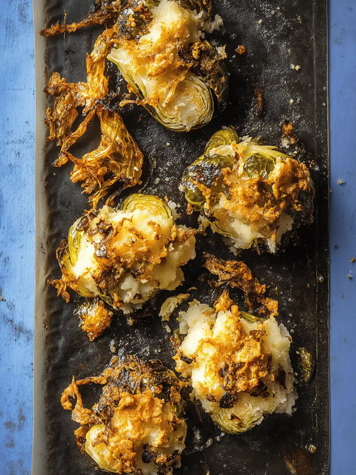 Crispy Smashed Brussels Sprouts with Blue Cheese Bliss 2 Smashed Brussel Sprouts