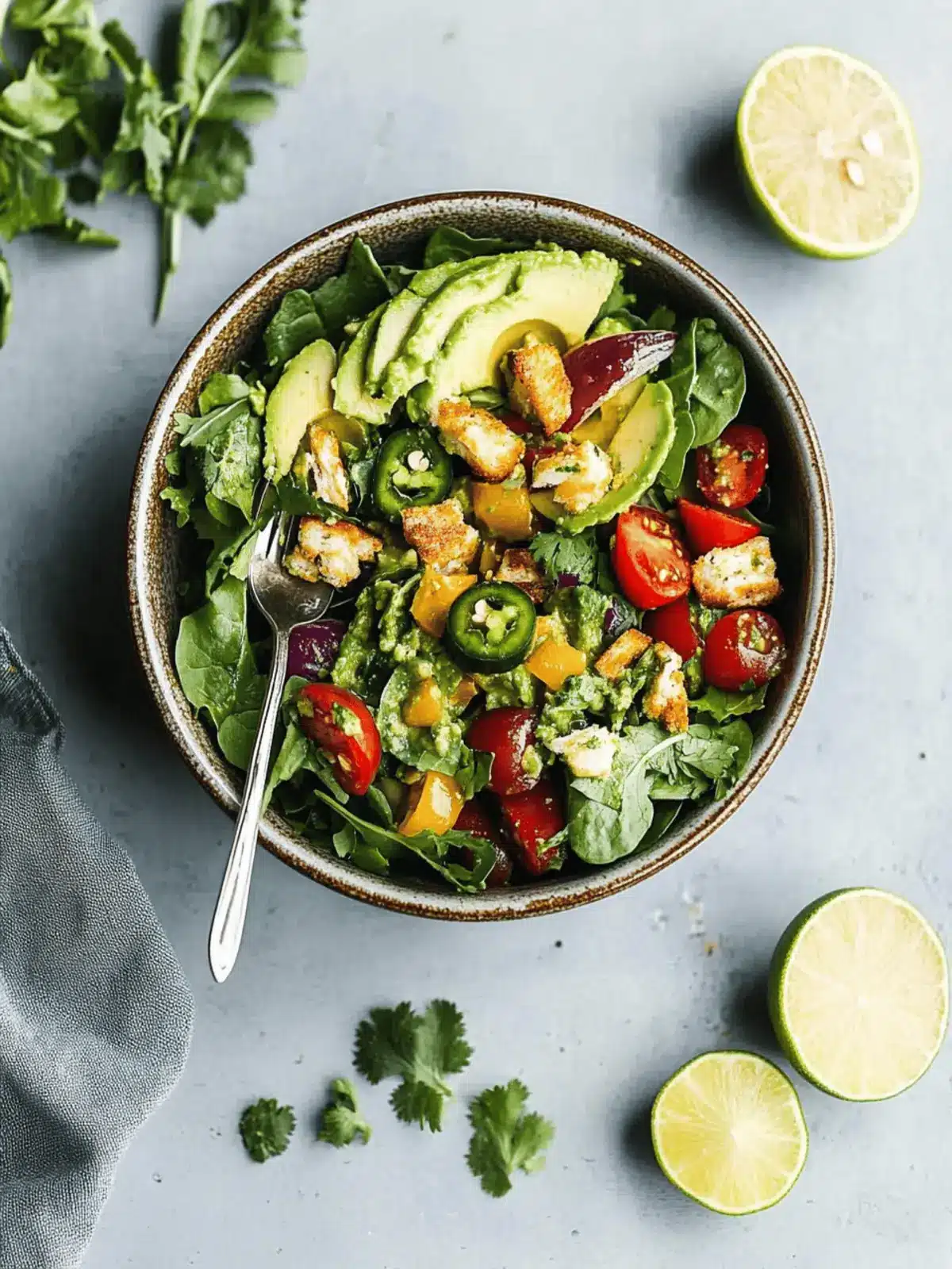 Zesty Guacamole Greens Salad with Cilantro Lime Vinaigrette 3 Guacamole Greens Salad with Cilantro Lime Jalape±o Vinaigrette
