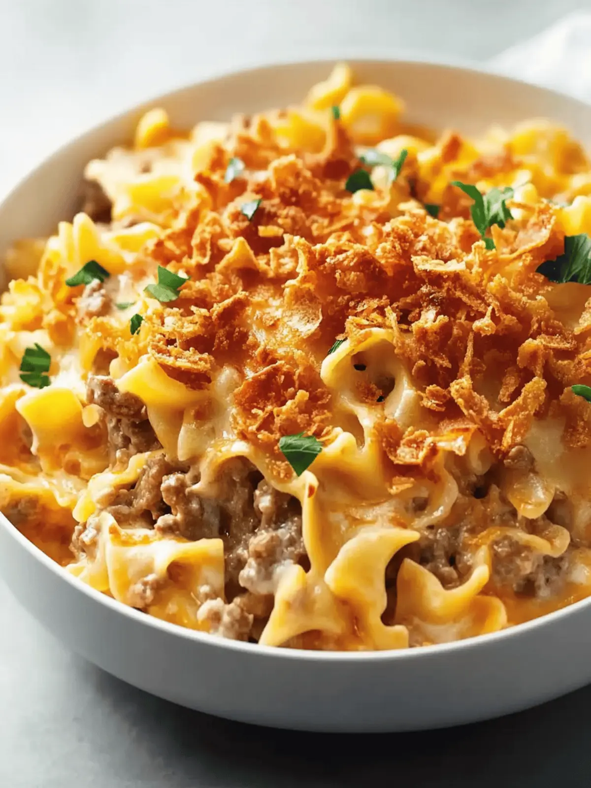 Cheesy Beef and Noodle Casserole with Crispy French Onions Bliss 4 Cheesy Beef and Noodle Casserole with Crispy French Onions