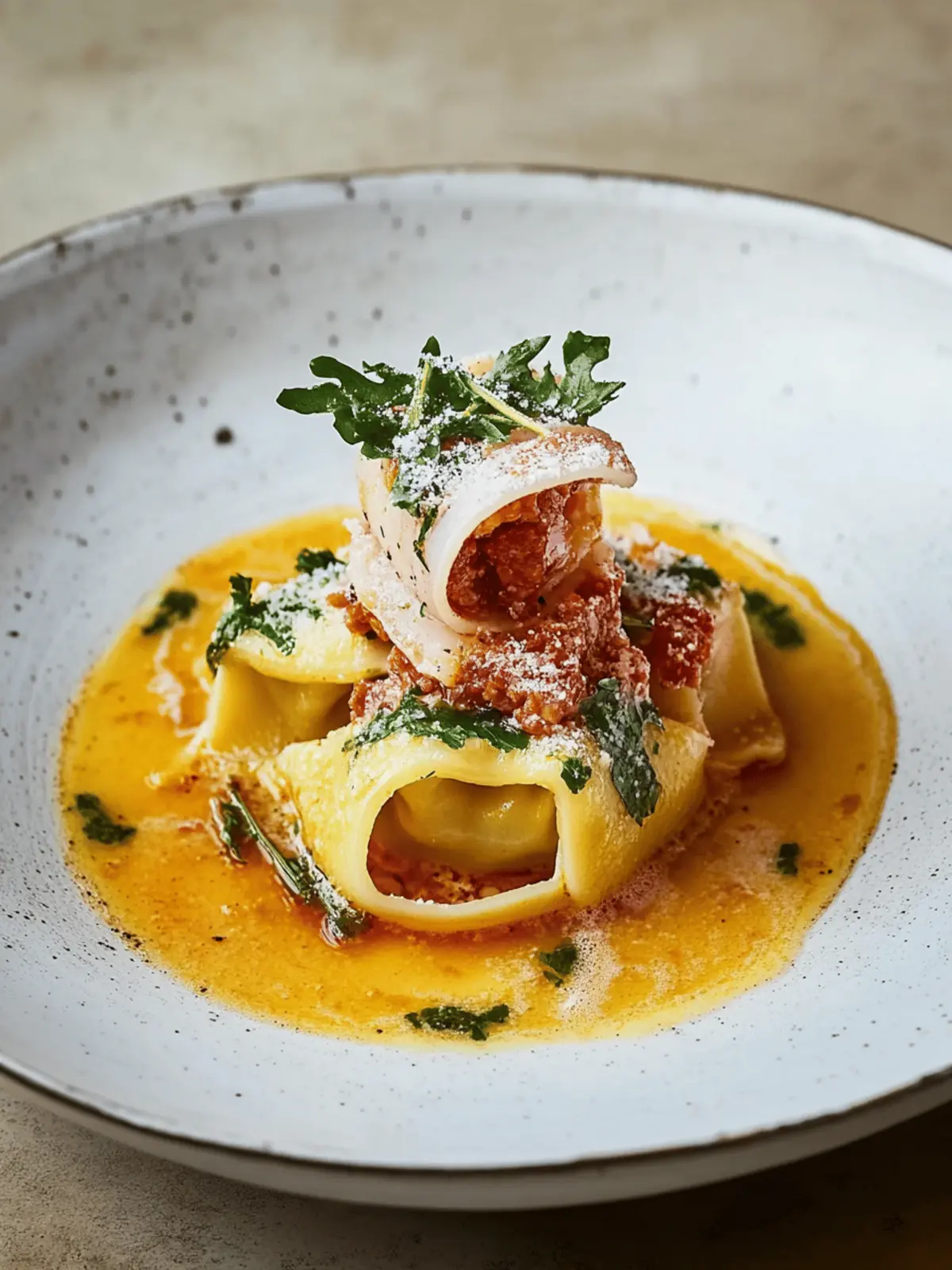 Indulgent Squid and 'Nduja Agnolotti with Chorizo Broth 4 Squid and 'nduja agnolotti with chorizo and cider broth
