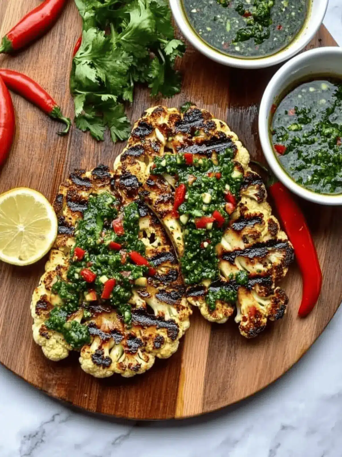 Savor the Grilled BBQ Cauliflower Steak with Chimichurri Delight 2 BBQ Cauliflower Steak with Chimichurri