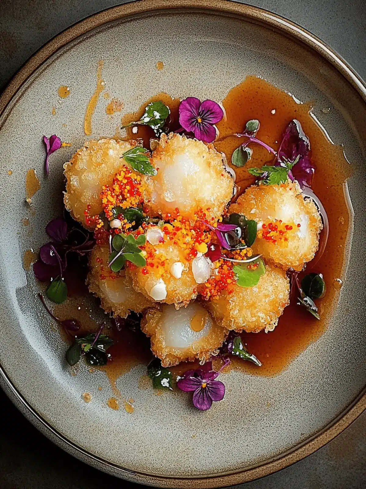 Crispy Cod Tempura with Blossom Salsa and Mirin-Ginger Glaze 2 Cod Tempura with Blossom Salsa and Mirin-Ginger Glaze