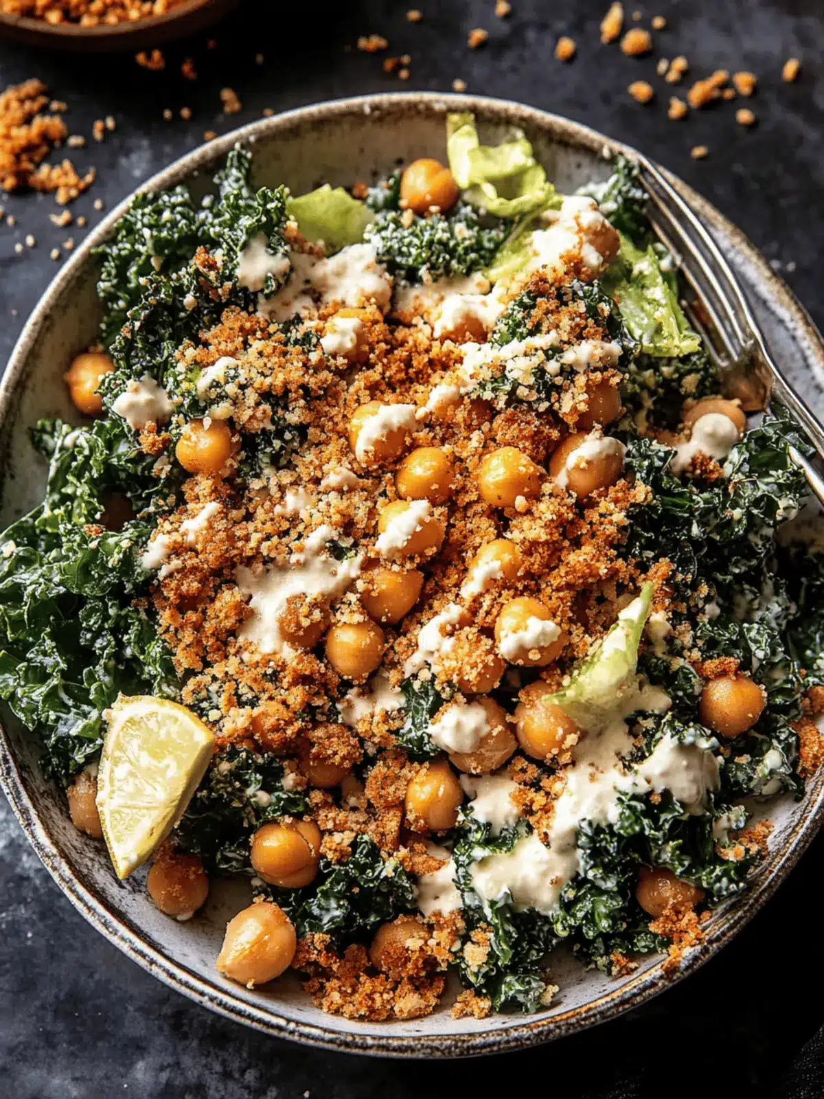 Savory Parmesan Tahini Kale Salad with Crunchy Chickpeas 4 Parmesan Tahini Kale Salad with Breadcrumbs and Crunchy Chickpeas