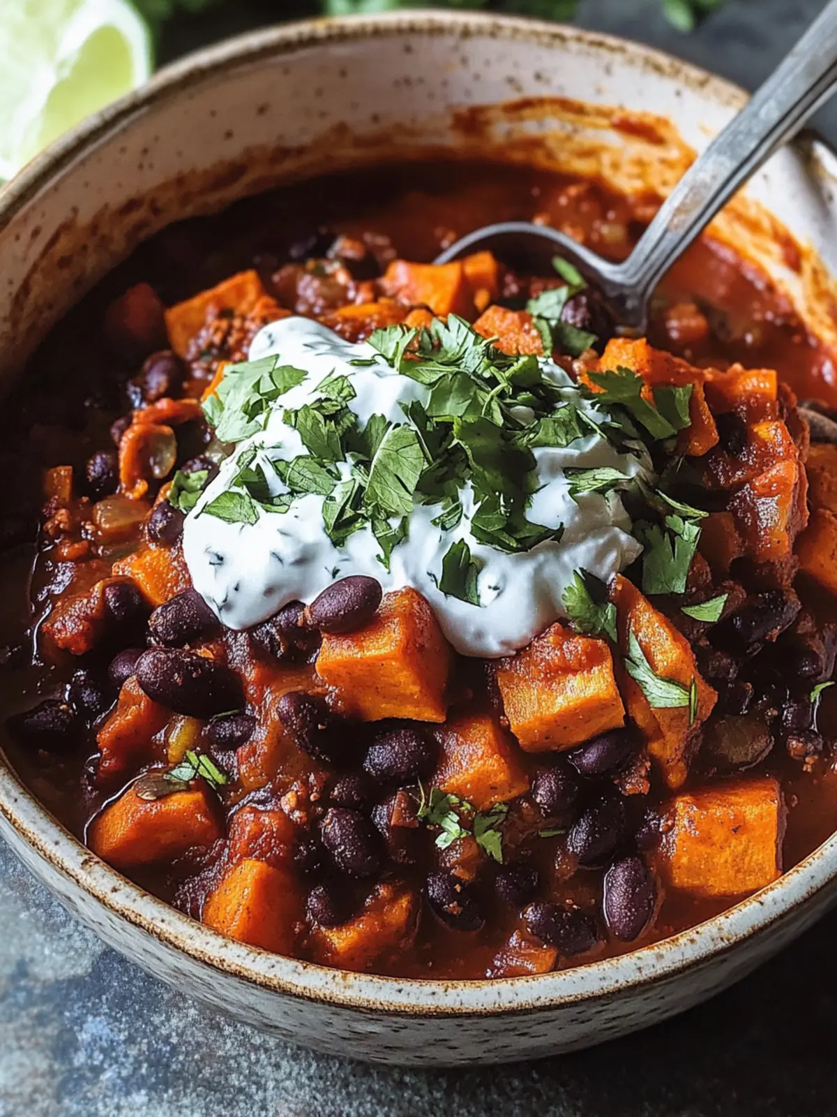 Smoky Sweet Potato and Black Bean Chili with Herby Yogurt Bliss 3 Smoky Sweet Potato and Black Bean Chili with Herby Yogurt