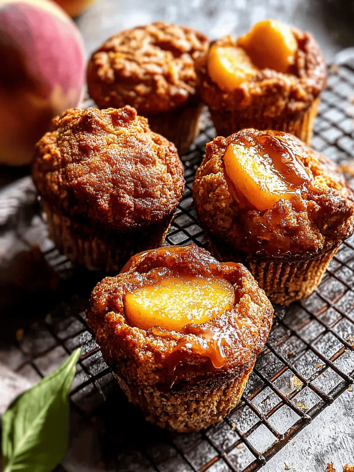 Jumbo Caramel Peach Cobbler Muffins for Summer Bliss 3 Jumbo Caramel Peach Cobbler Muffins.