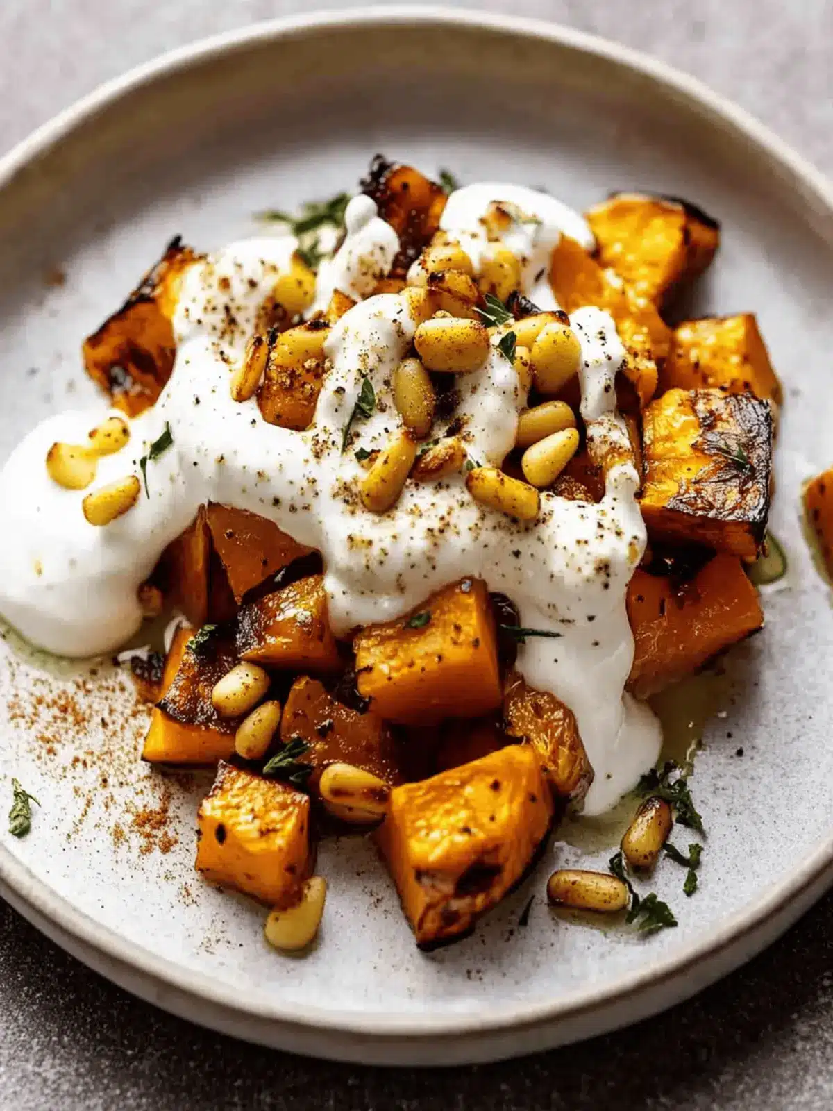 Delicious Roasted Pumpkin with Yogurt Sauce and Crunchy Pine Nuts 2 Roasted Pumpkin with Yogurt Sauce and Pine Nuts