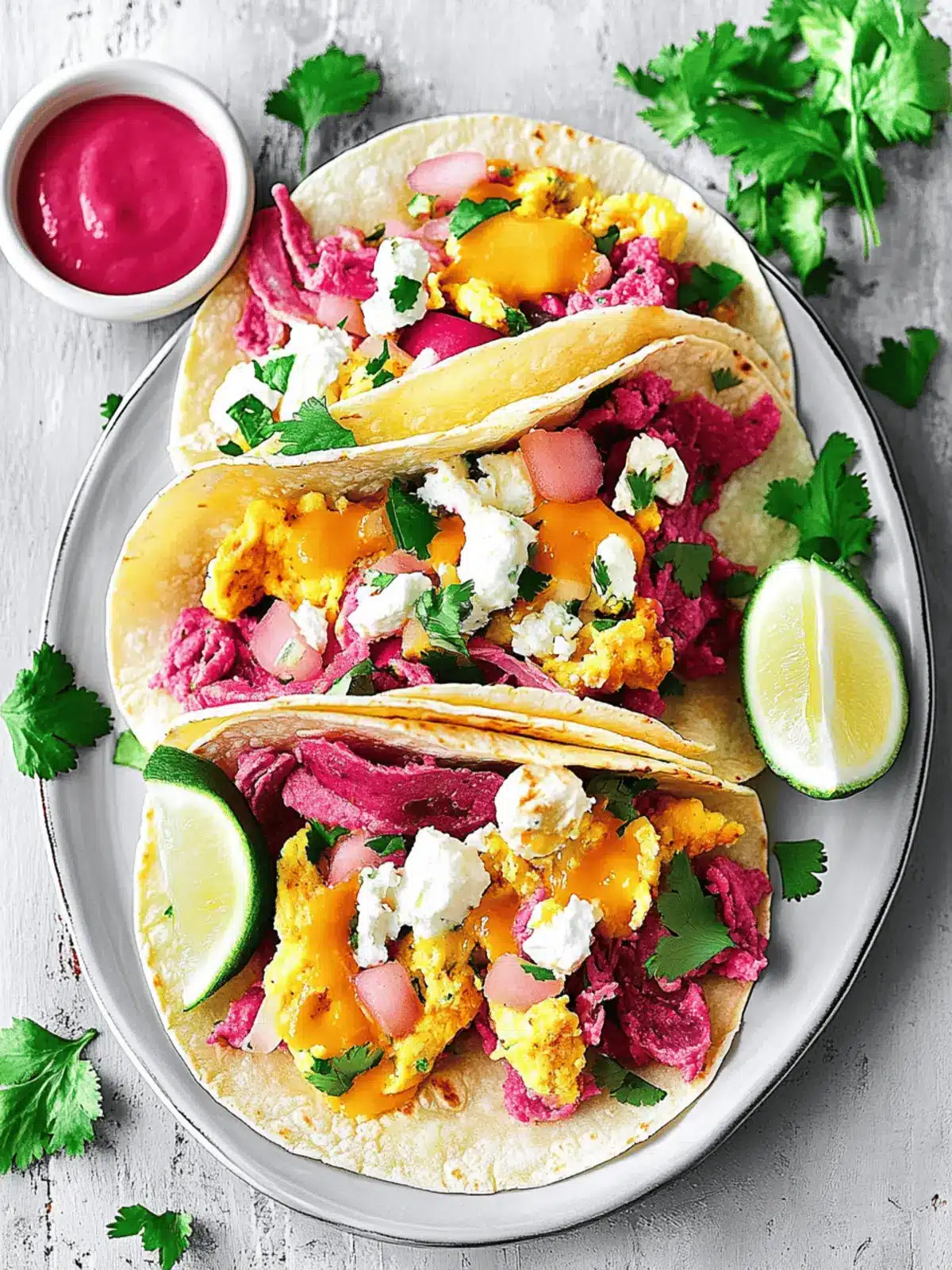 Colorful Breakfast Tacos with Pink Corn Tortillas Delight 3 Breakfast Taco