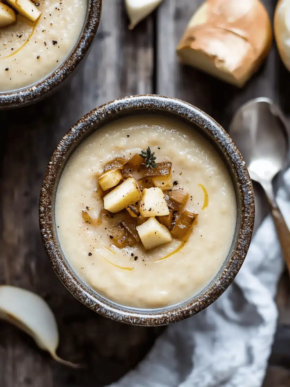 Creamy Cauliflower & Parsnip Soup with Sweet Caramelized Apples 4 Cauliflower & Parsnip Soup with Caramelized Onions & Apples