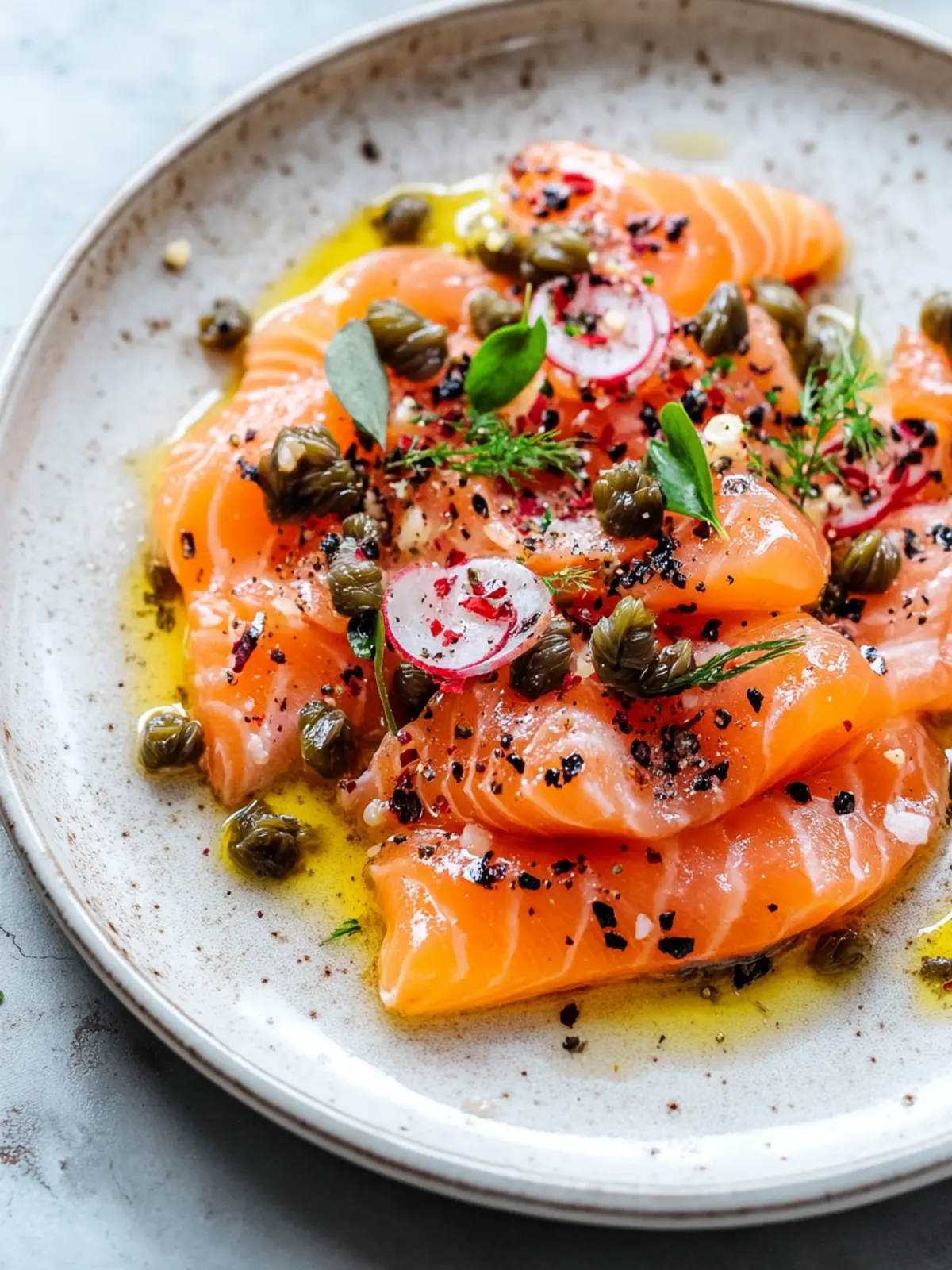 Spicy Salmon Crudo with Fried Capers: A Fresh Delight! 2 Spicy Salmon Crudo with Fried Capers