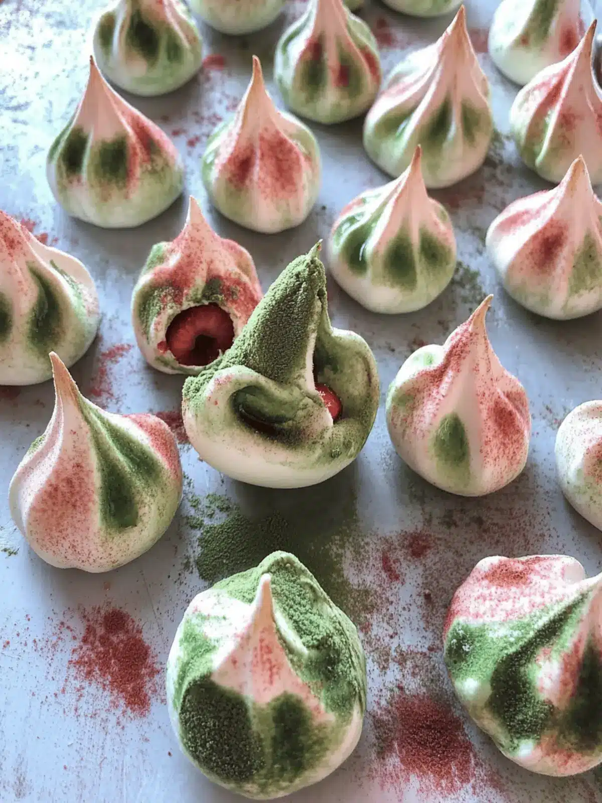 Strawberry Matcha Meringue Kisses for a Magical Dessert Experience 3 Strawberry Matcha Meringue