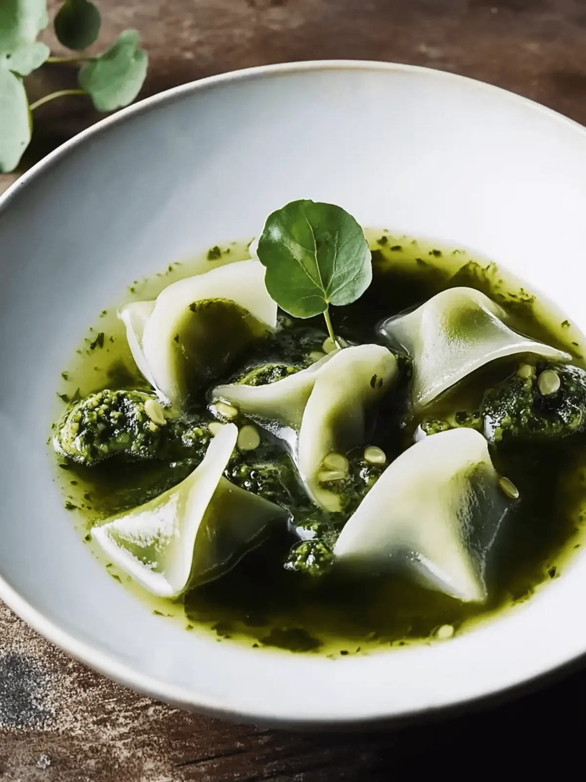 Kohlrabi Dumplings with Sunflower Seed Pesto and Apple Consomm Delight 3 kohlrabi dumplings with sunflower seed pesto and apple consomm
