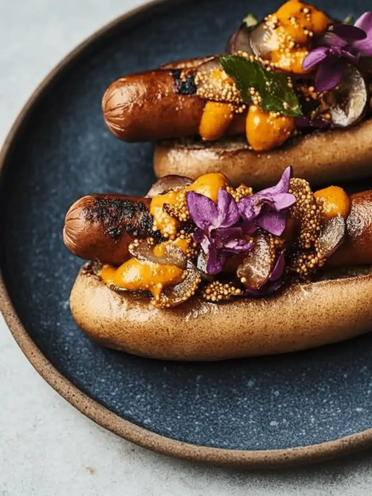 Gourmet Hot Dogs with Pickled Mustard Seeds for Quick Joy 3 Hot dogs with pickled mustard seeds