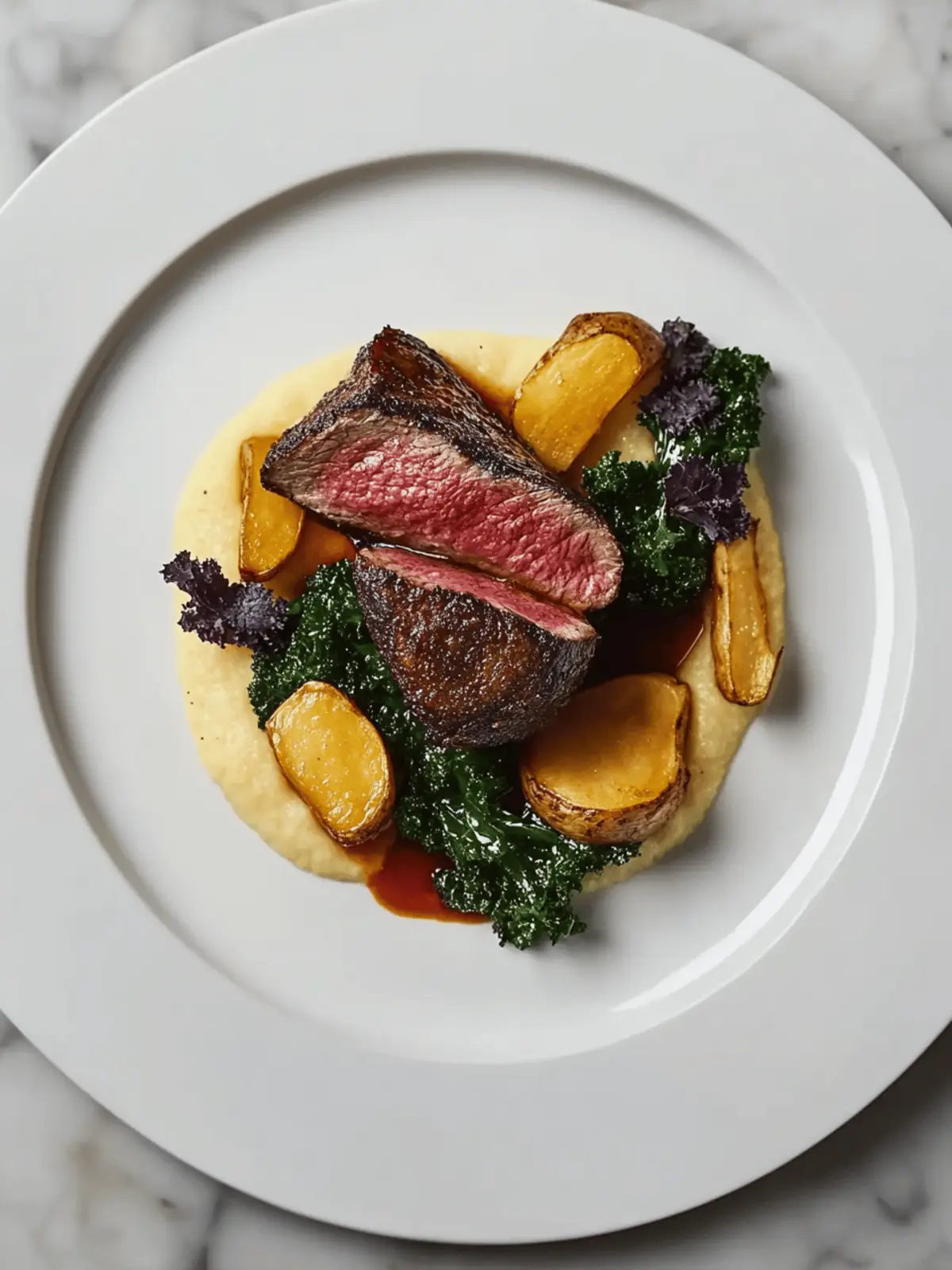 Treacle-Cured Venison with Brown Butter Pommes Pur e Delight 2 Treacle-cured venison with brown butter pommes pur e, kale and girolles