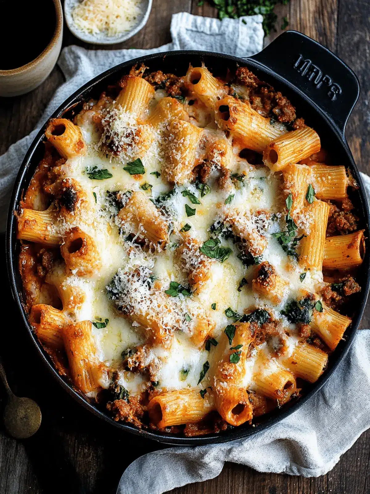 Delicious Cheesy Baked Rigatoni with Italian Sausage & Spinach 3 Cheesy Baked Rigatoni with Italian Sausage & Spinach