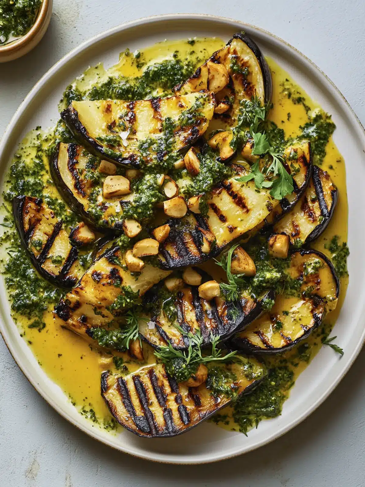Golden Tahini with Grilled Zucchini, Herbs, and Pine Nuts Bliss 4 GOLDEN TAHINI WITH GRILLED ZUCCHINI, HERBS, AND PINE NUTS