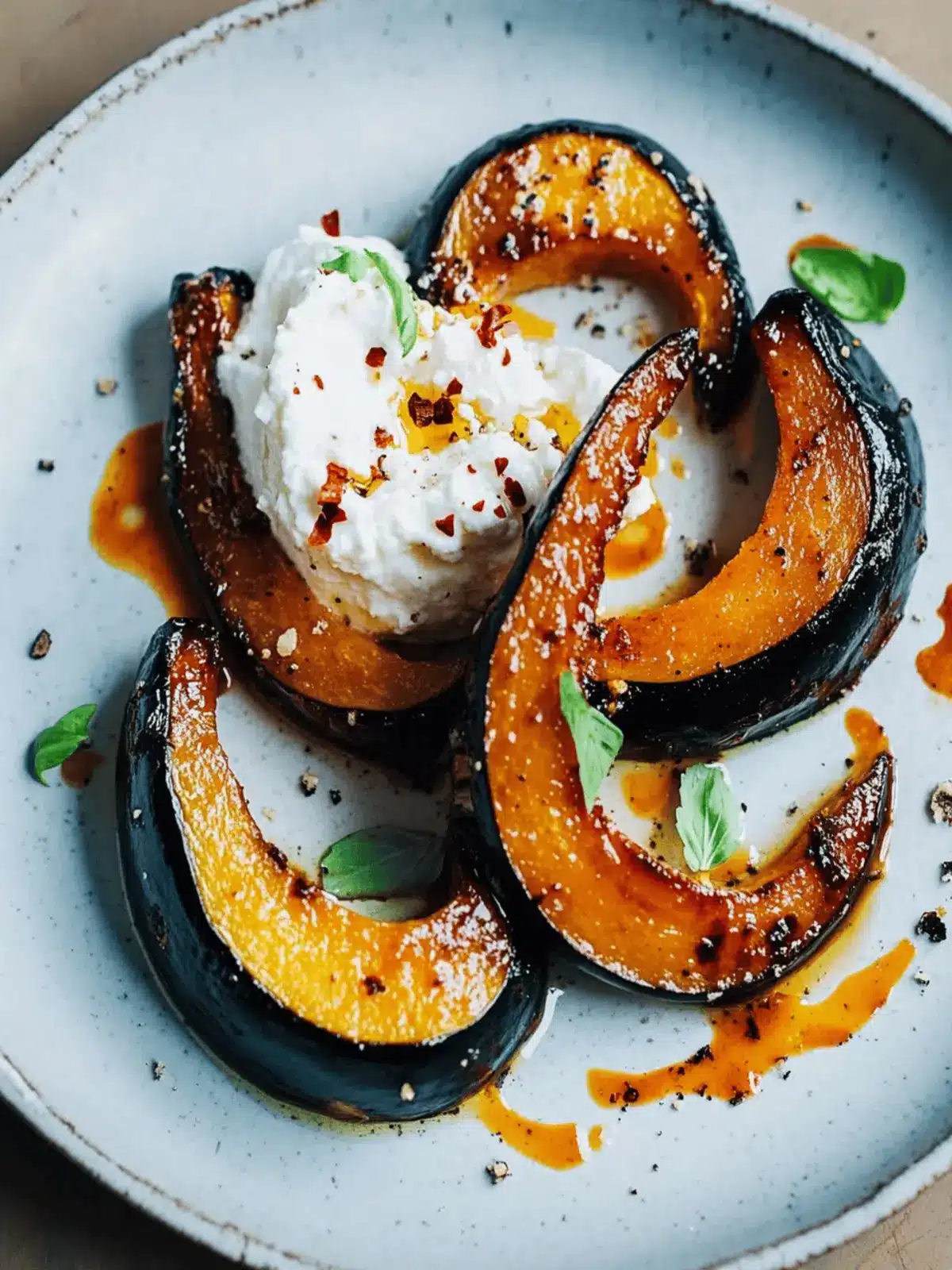 Maple-Roasted Kabocha Squash Wedges with Ricotta & Chile Oil Bliss 4 Maple-Roasted Kabocha Squash Wedges with Ricotta and Chile Oil
