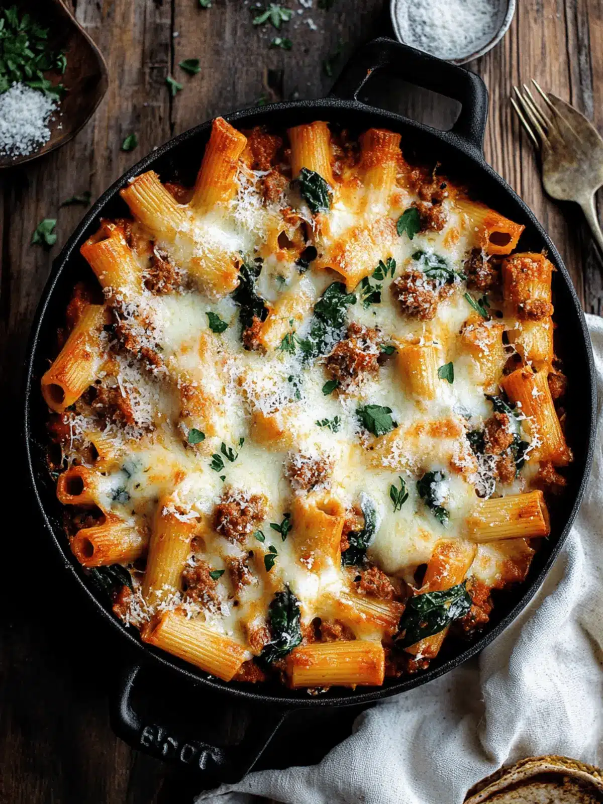 Delicious Cheesy Baked Rigatoni with Italian Sausage & Spinach 4 Cheesy Baked Rigatoni with Italian Sausage & Spinach