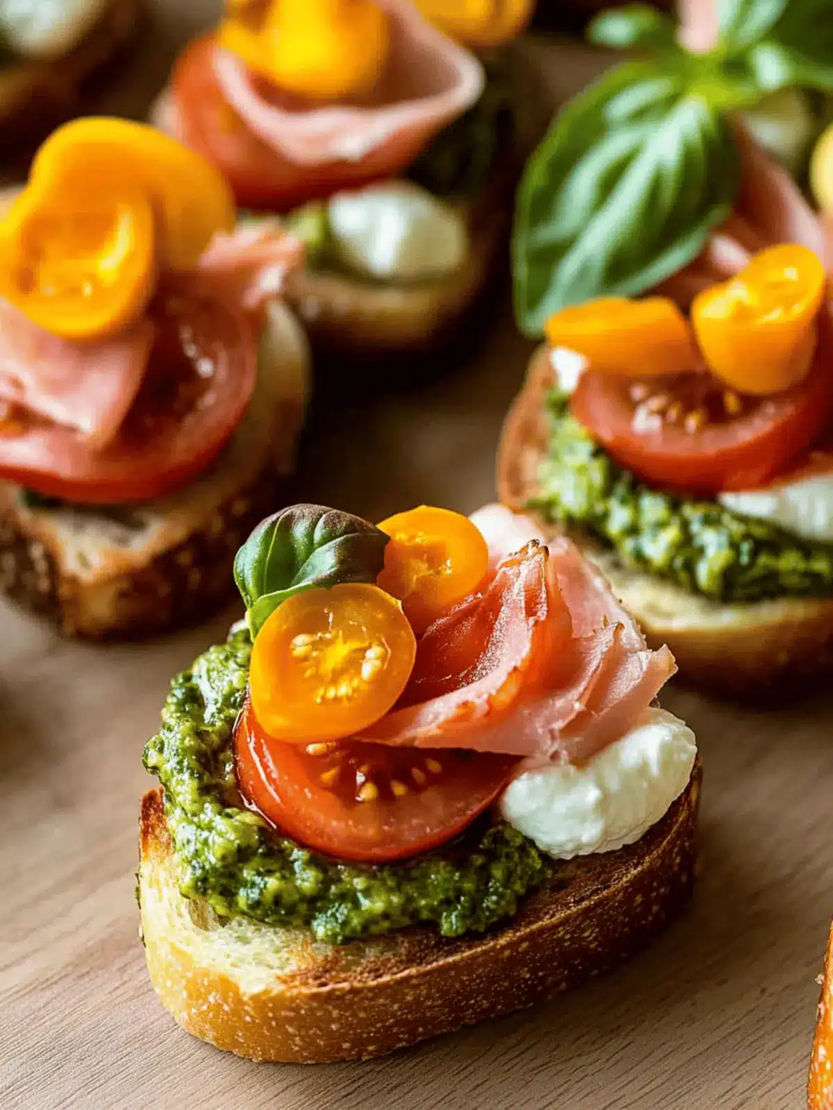Tomato Crostini with Pesto and Ricotta: Delightful Spring Bites 3 Tomato Crostini with Pesto and Ricotta