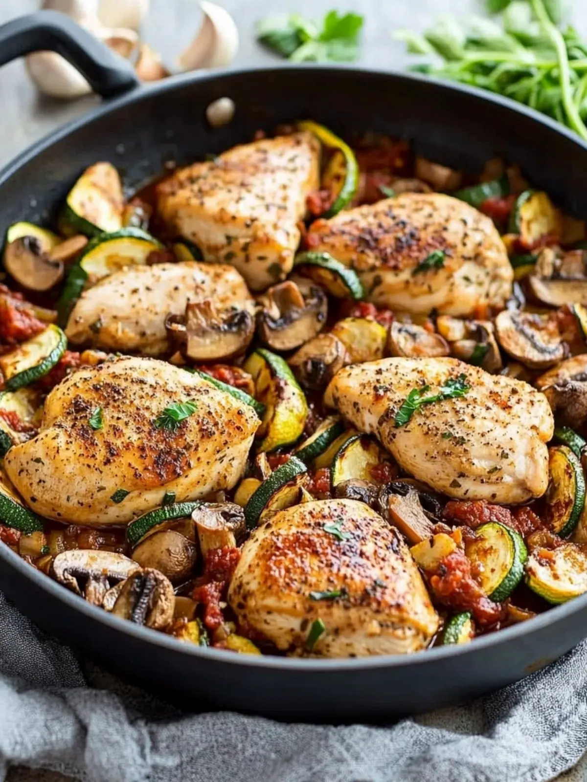 One-Skillet Italian Chicken with Zucchini and Mushrooms Delight 4 One-Skillet Italian Chicken with Zucchini and Mushrooms