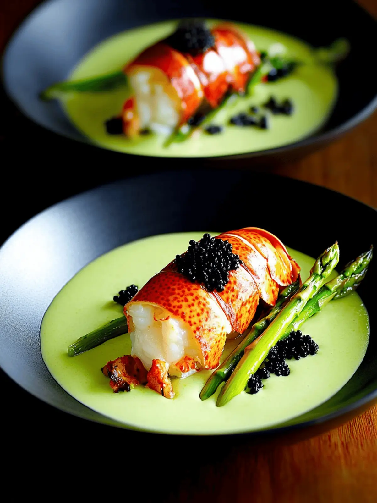 Petite Lobster Tail with Asparagus Cream & Caviar Bliss 2 Petite Lobster Tail, Asparagus Cream, Caviar