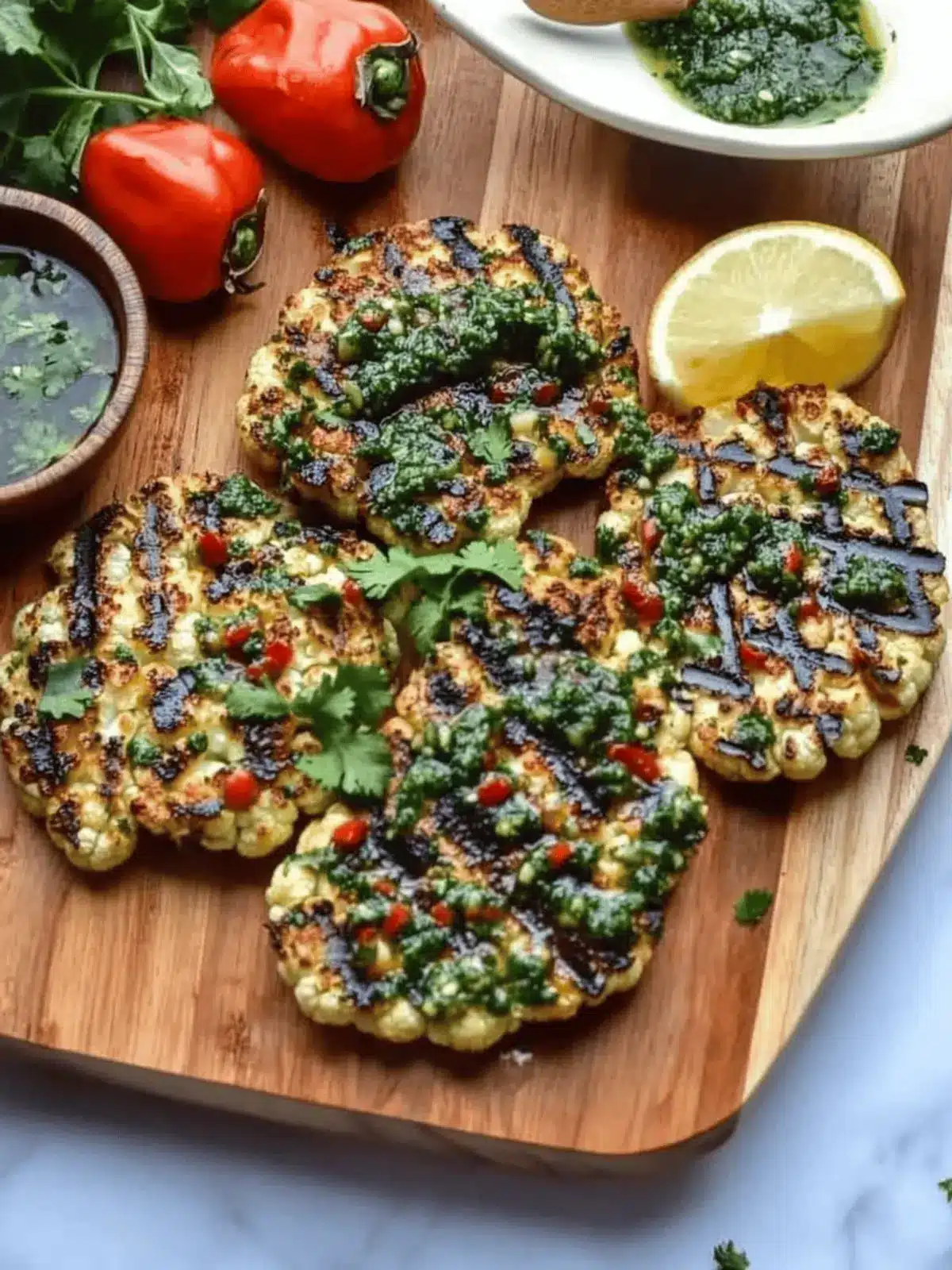 Savor the Grilled BBQ Cauliflower Steak with Chimichurri Delight 3 BBQ Cauliflower Steak with Chimichurri