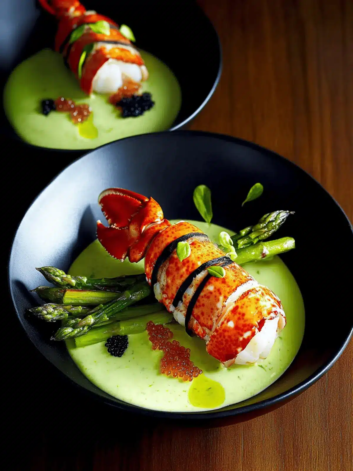 Petite Lobster Tail with Asparagus Cream & Caviar Bliss 4 Petite Lobster Tail, Asparagus Cream, Caviar