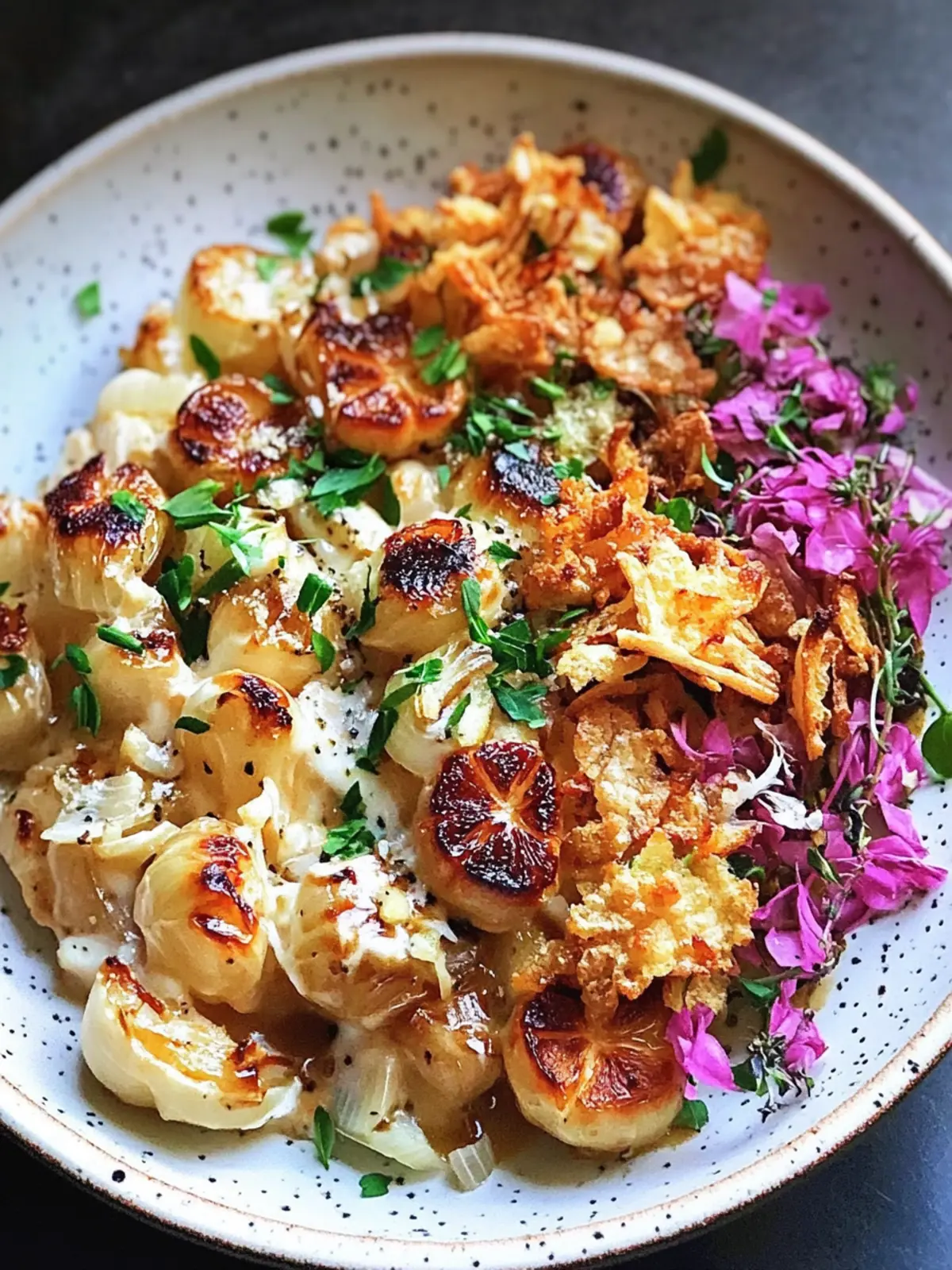 Decadent Brown Butter Miso Radiatori with Crispy Shallots 2 Brown Butter Miso & Roasted Garlic Radiatori with Crispy Shallots