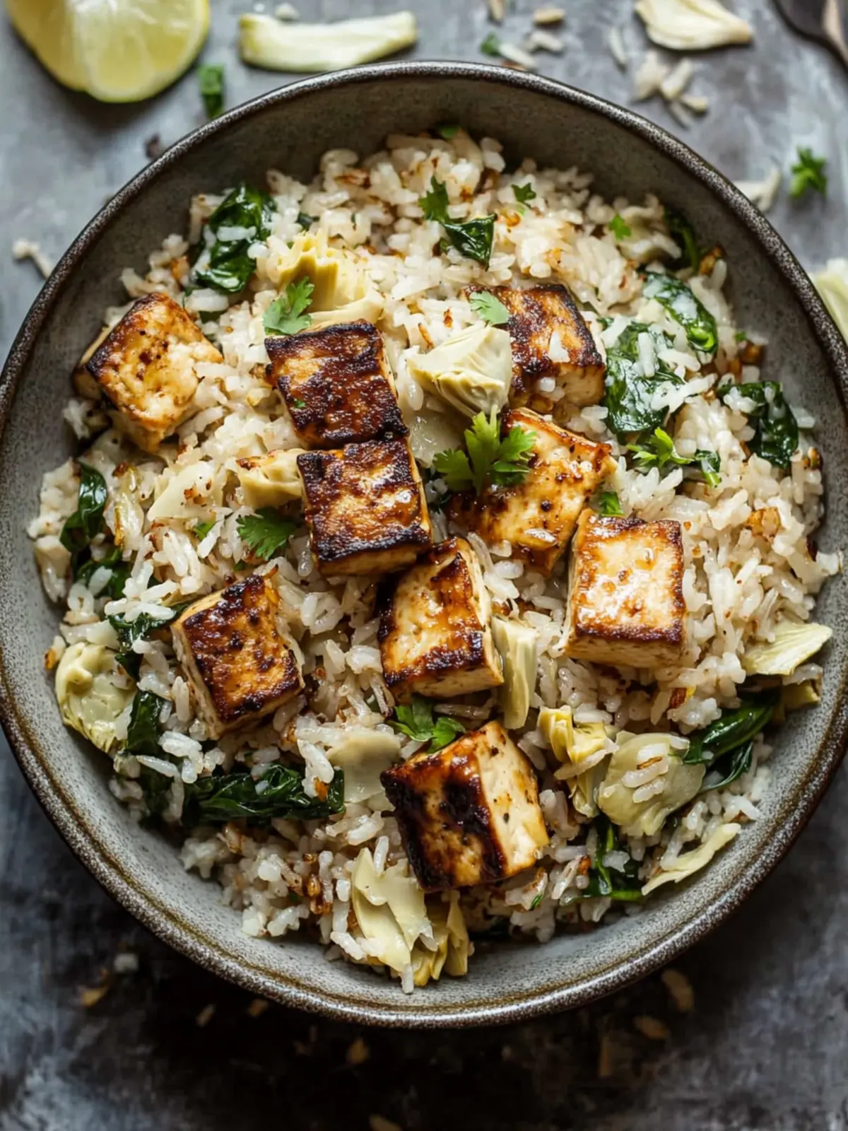 Spinach Artichoke Rice with Hot Honey Tofu for Cozy Nights 4 Spinach Artichoke Rice with Hot Honey Tofu