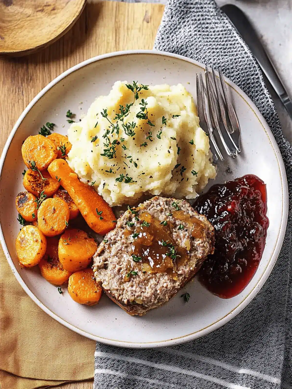 Savory Swedish Meatloaves with Creamy Mashed Potatoes and Jam 3 Swedish Meatloaves with Mashed Potatoes, Roasted Carrots, and Currant Jam