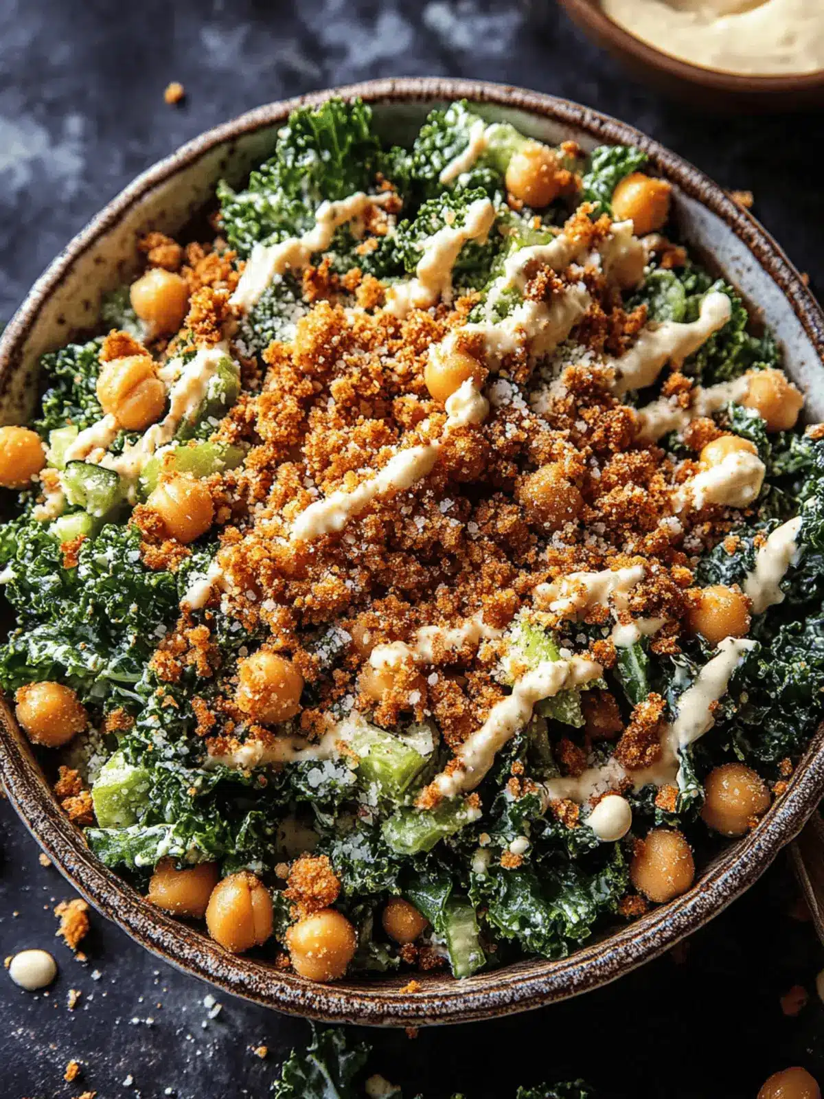 Savory Parmesan Tahini Kale Salad with Crunchy Chickpeas 2 Parmesan Tahini Kale Salad with Breadcrumbs and Crunchy Chickpeas