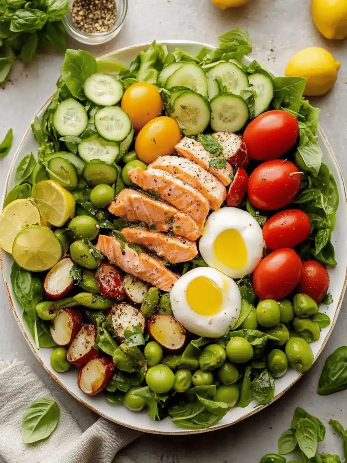 Delicious Ni§oise Salad with Pan-Seared Salmon & Basil Vinaigrette 3 Ni§oise Salad with Pan-Seared Salmon & Basil Vinaigrette