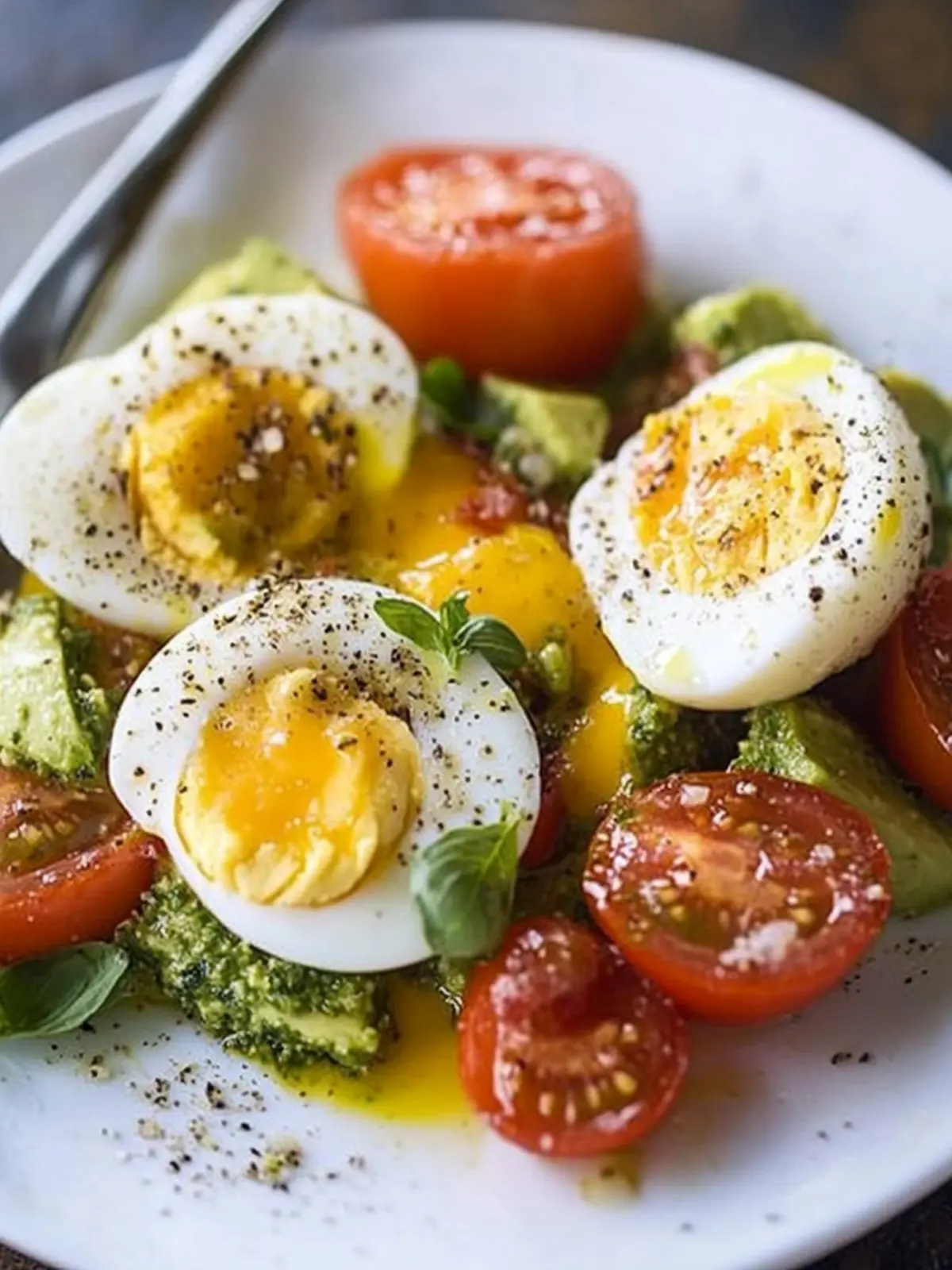 Delicious Pesto Tomato, Egg & Avocado Breakfast Salad Bliss 3 Pesto Tomato, Egg & Avocado Breakfast Salad