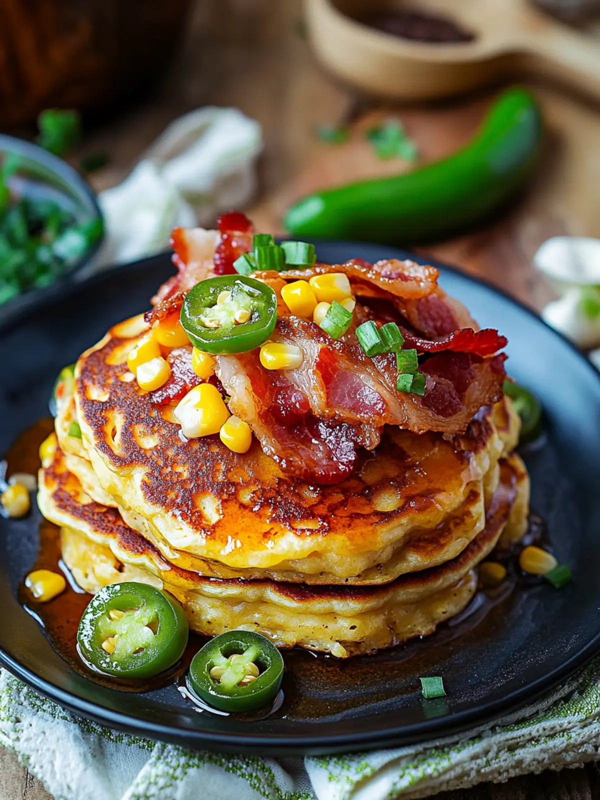 Jalapeno Cheddar Corn Pancakes with Bacon for a Zesty Break! 4 Jalapeno and Cheddar Corn Pancakes with Bacon