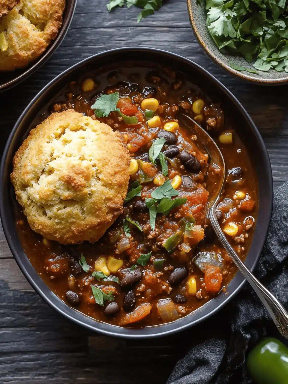 Savor the Comfort of Black Bean Chili with Cornbread Biscuits 3 Black Bean Chili with Cornbread Biscuits