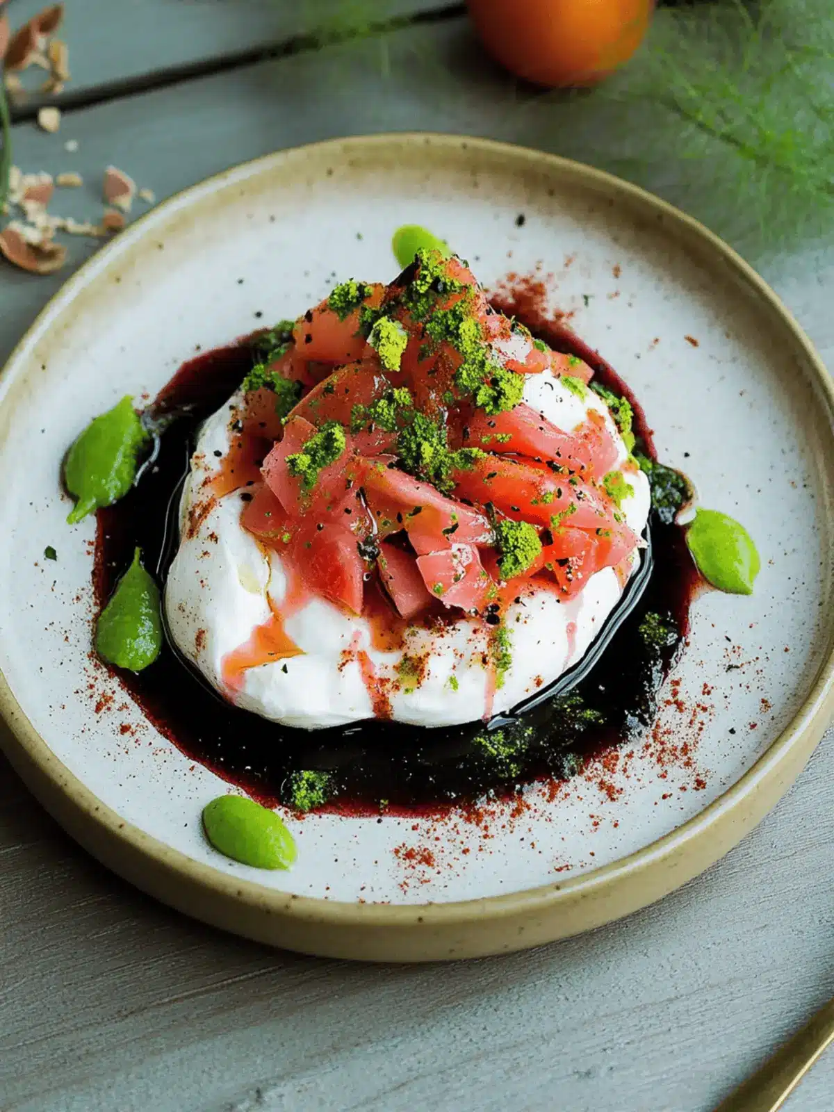Burrata with Shaved Frozen Tomatoes: A Fresh Appetizer Delight 2 Burrata with shaved frozen tomatoes