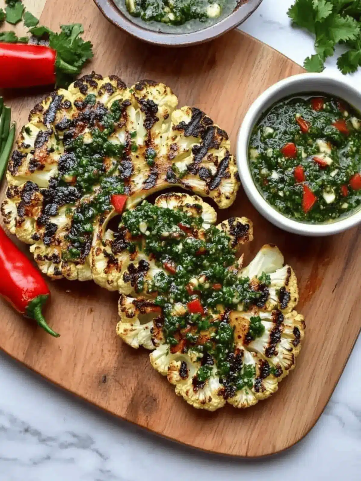 Savor the Grilled BBQ Cauliflower Steak with Chimichurri Delight 4 BBQ Cauliflower Steak with Chimichurri