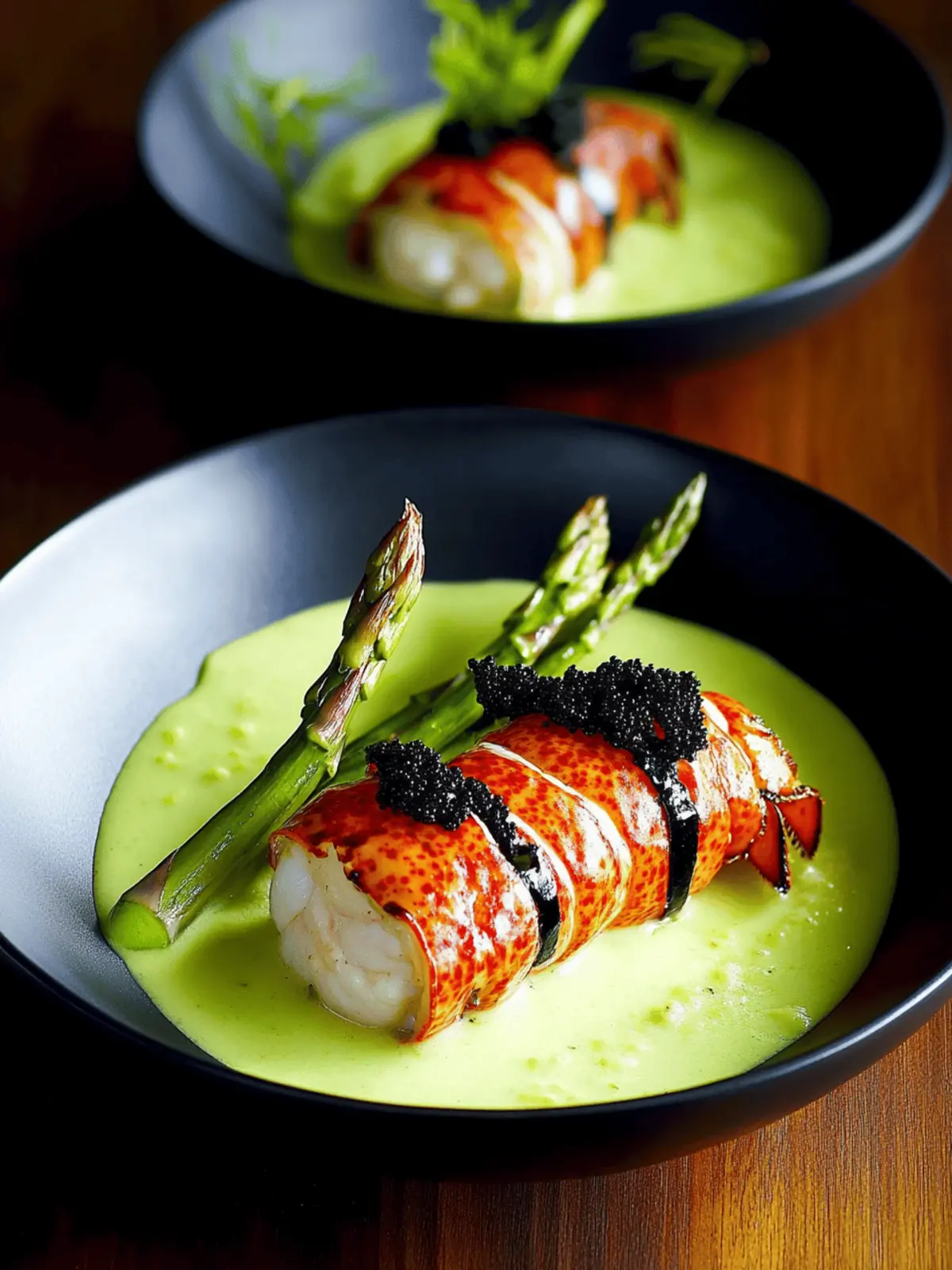 Petite Lobster Tail with Asparagus Cream & Caviar Bliss 3 Petite Lobster Tail, Asparagus Cream, Caviar