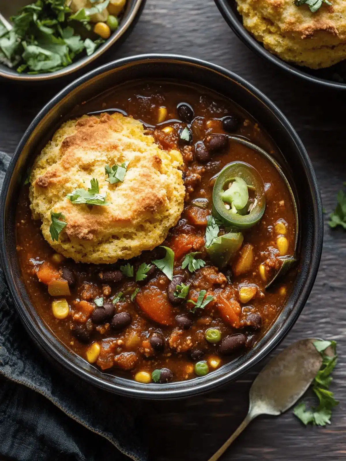 Savor the Comfort of Black Bean Chili with Cornbread Biscuits 2 Black Bean Chili with Cornbread Biscuits