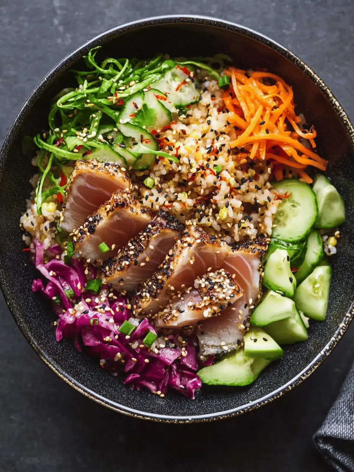 Savory Seared Tuna Bowl with Zesty Mushroom Fried Rice 2 Seared Tuna Bowl
