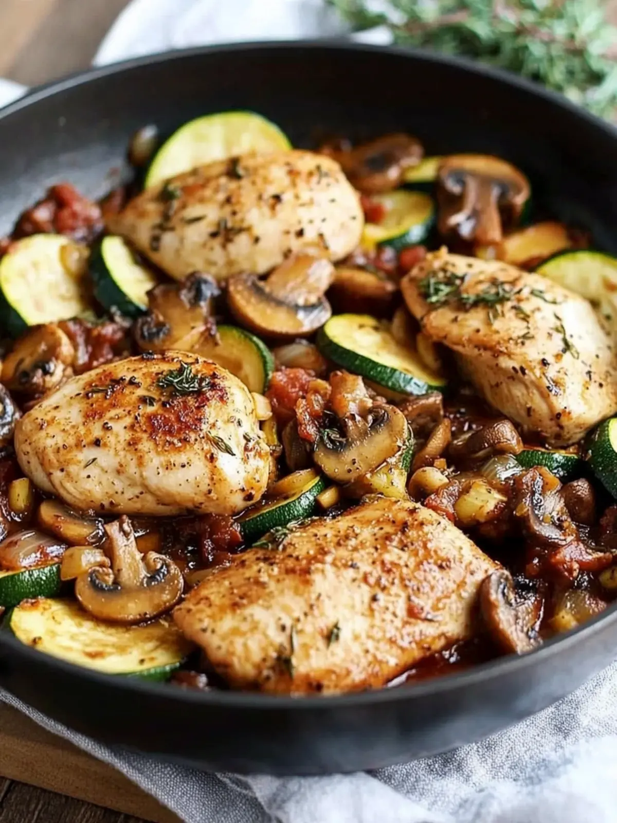 One-Skillet Italian Chicken with Zucchini and Mushrooms Delight 3 One-Skillet Italian Chicken with Zucchini and Mushrooms