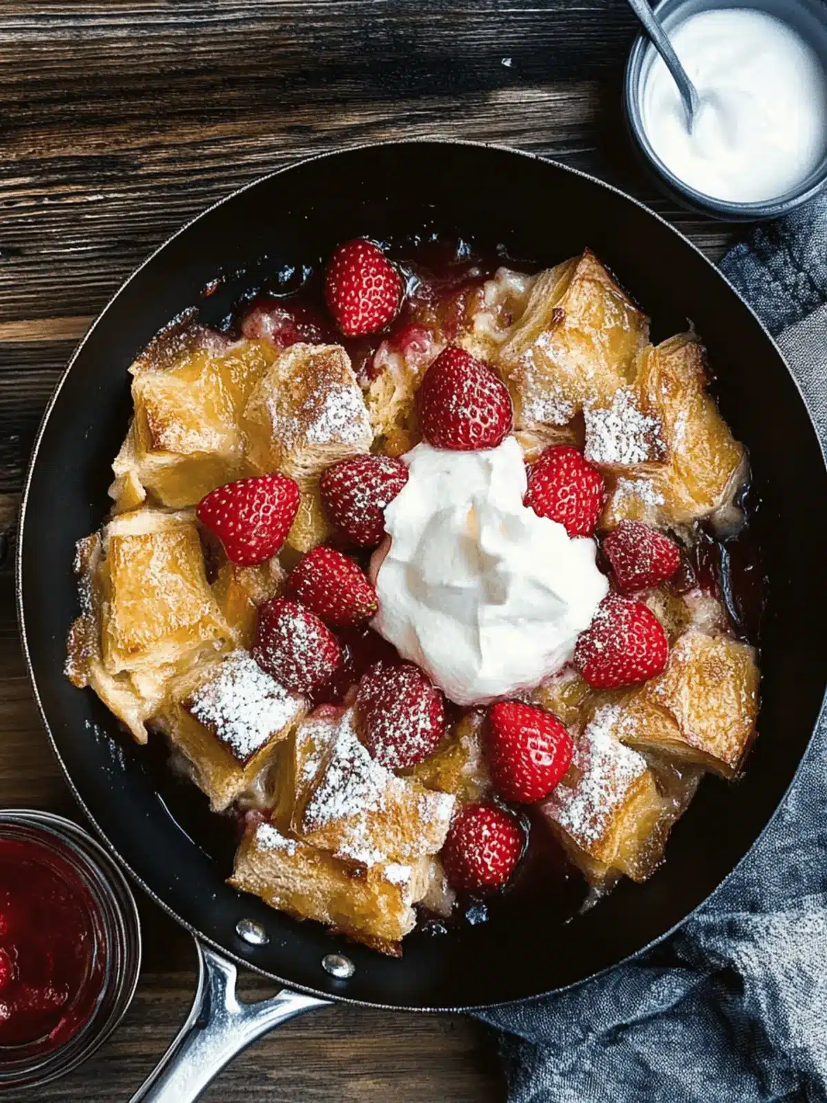 Skillet Croissant Bread Pudding with Strawberry Syrup Bliss 4 Skillet Croissant Bread Pudding with Strawberry Syrup