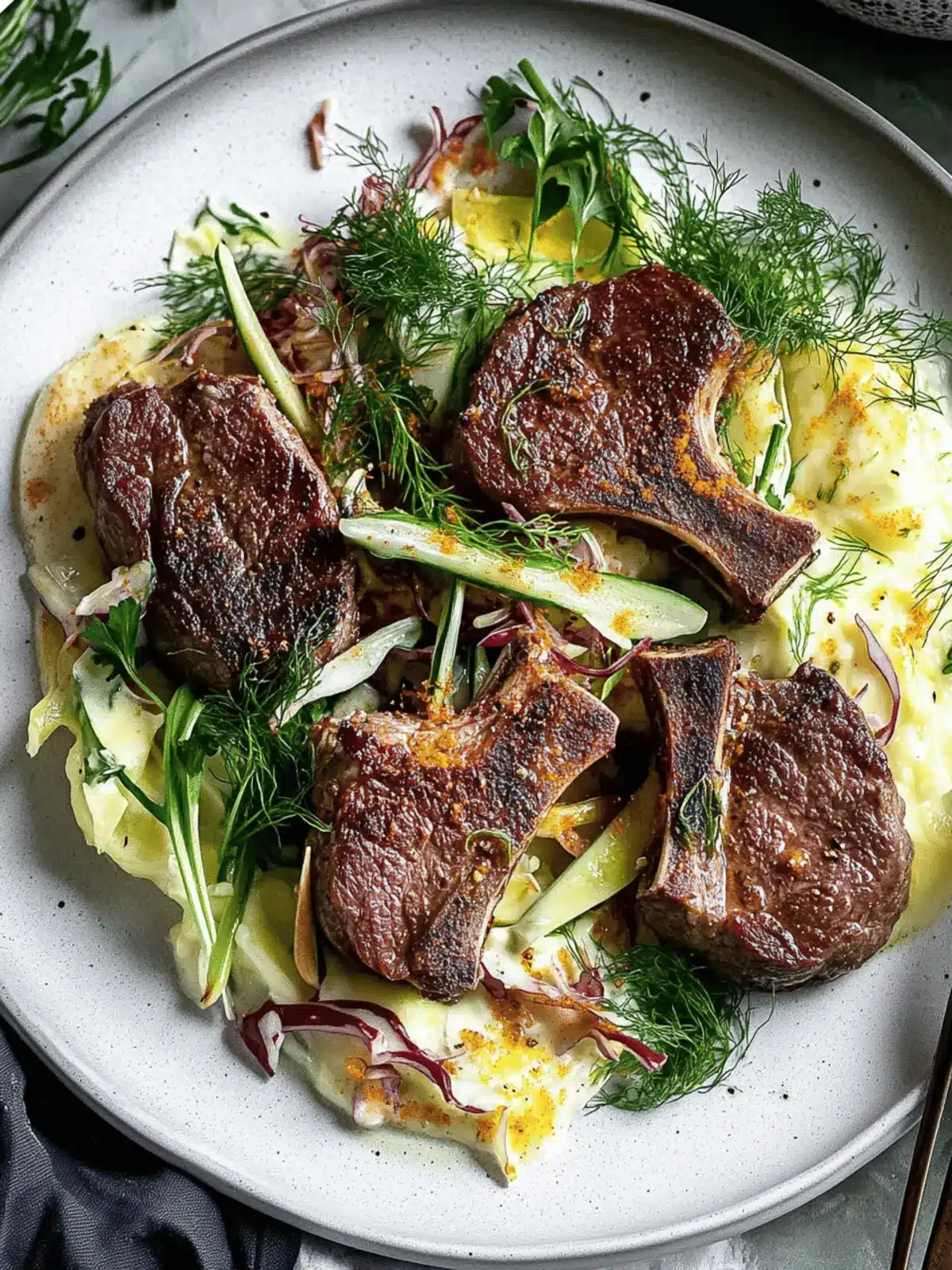 Savory Lamb Chops with Fennel Slaw & Creamy Spiced Yogurt 3 Lamb Chops with Fennel Slaw & Spiced Yogurt