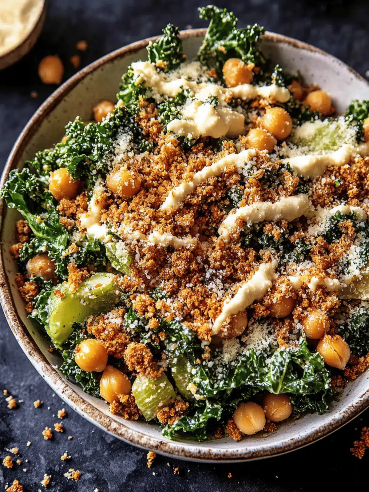 Savory Parmesan Tahini Kale Salad with Crunchy Chickpeas 3 Parmesan Tahini Kale Salad with Breadcrumbs and Crunchy Chickpeas
